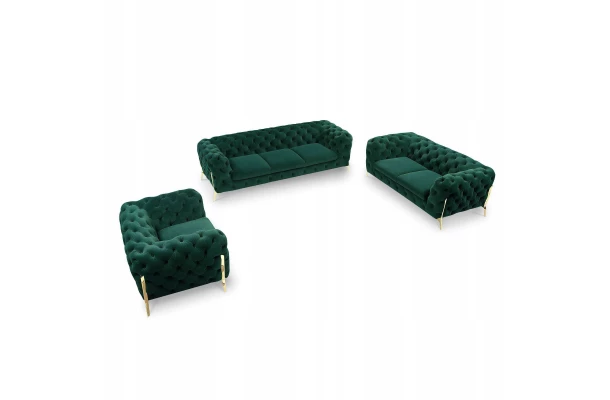 Zestaw mebli pikowanych glamour luksosowy 3+2+1 TEO HIGH - sofy