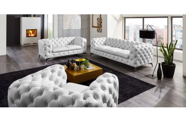 Zestaw mebli pikowanych glamour luksosowy 3+2+1 TEO HIGH - eleganckie