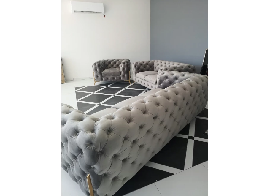 Zestaw mebli pikowanych glamour luksosowy 3+2+1 TEO HIGH