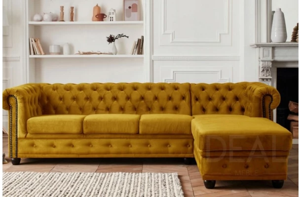 Narożnik pięcioosobowy z funkcją spania pikowany Chesterfield FELIX 3+OT - bok
