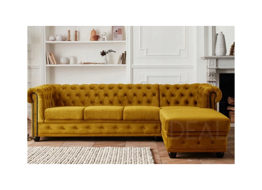 Narożnik pięcioosobowy z funkcją spania pikowany Chesterfield FELIX 3+OT