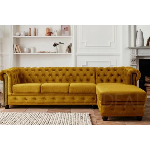 Narożnik pięcioosobowy z funkcją spania pikowany Chesterfield...