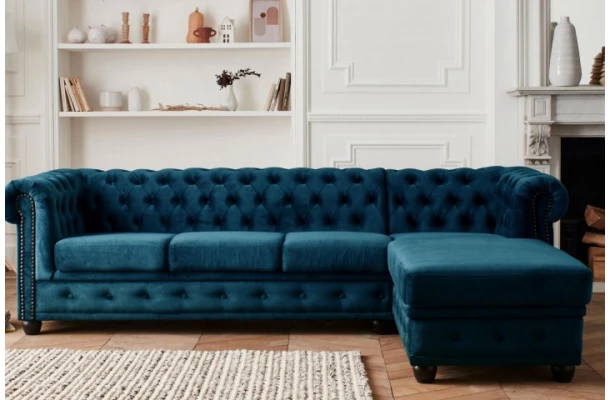 Narożnik pięcioosobowy z funkcją spania pikowany Chesterfield FELIX 3+OT - design