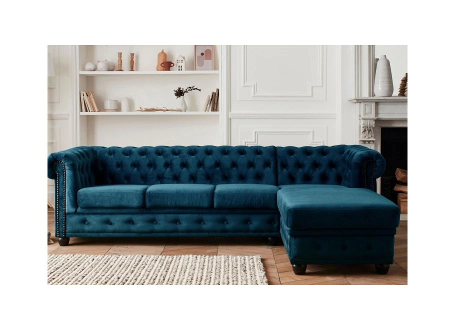 Narożnik pięcioosobowy z funkcją spania pikowany Chesterfield FELIX 3+OT
