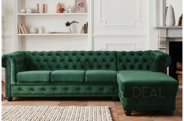 Narożnik pięcioosobowy z funkcją spania pikowany Chesterfield FELIX 3+OT - luksusowe