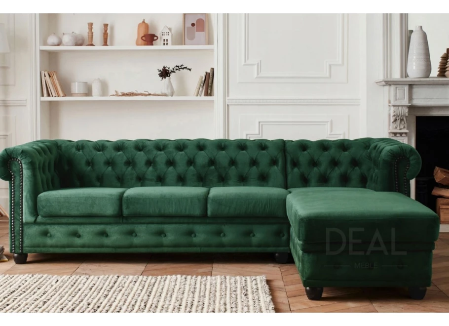 Narożnik pięcioosobowy z funkcją spania pikowany Chesterfield FELIX 3+OT