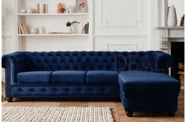 Narożnik pięcioosobowy z funkcją spania pikowany Chesterfield FELIX 3+OT - przestronne