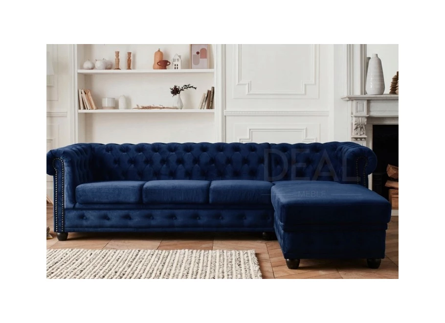 Narożnik pięcioosobowy z funkcją spania pikowany Chesterfield FELIX 3+OT