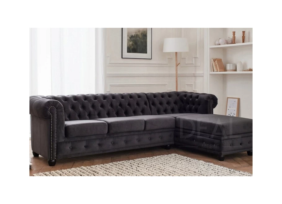 Narożnik pięcioosobowy z funkcją spania pikowany Chesterfield FELIX 3+OT