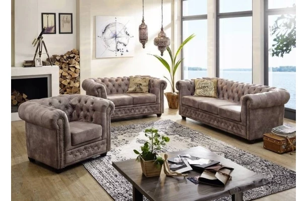 Narożnik pięcioosobowy z funkcją spania pikowany Chesterfield FELIX 3+OT - eleganckie