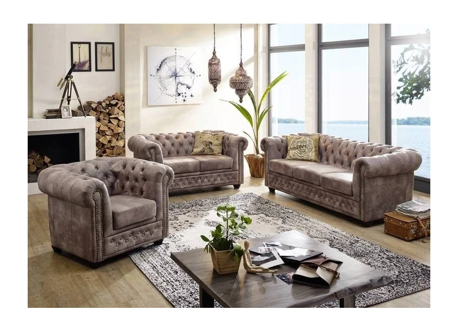 Narożnik pięcioosobowy z funkcją spania pikowany Chesterfield FELIX 3+OT