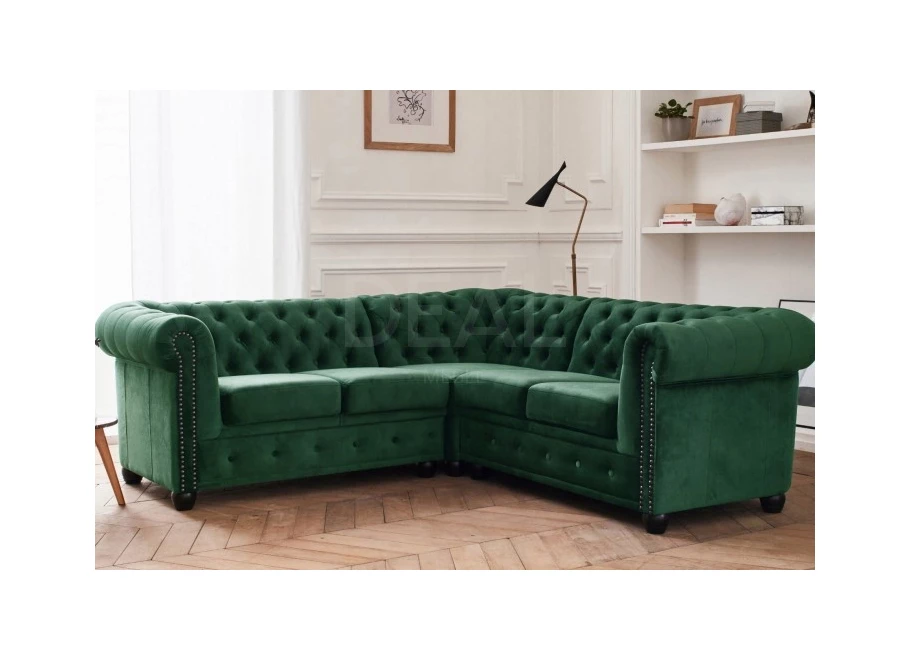 Narożnik pięcioosobowy z funkcją spania pikowany Chesterfield FELIX 3+OT