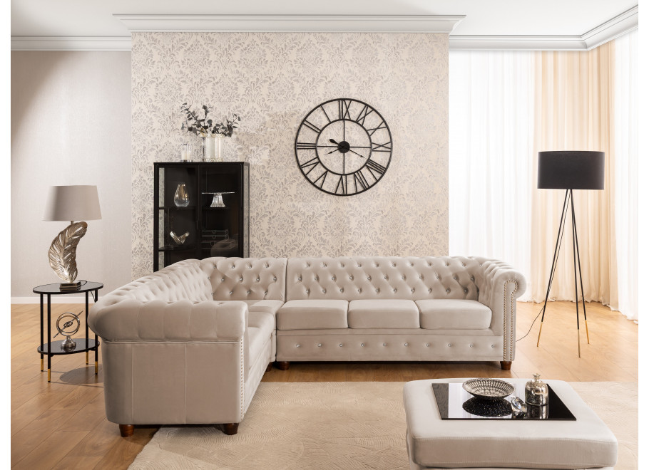 Narożnik sześcioosobowy pikowany Chesterfield FELIX BLINK 2+E+3 z kryształkami 7