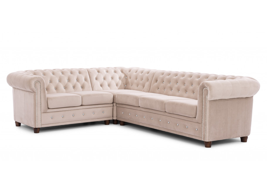 Narożnik sześcioosobowy pikowany Chesterfield FELIX BLINK 2+E+3 z kryształkami 1