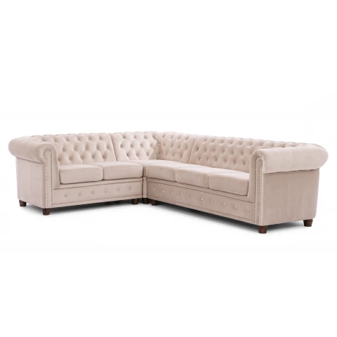 Narożnik sześcioosobowy pikowany Chesterfield FELIX BLINK 2+E+3 z kryształkami