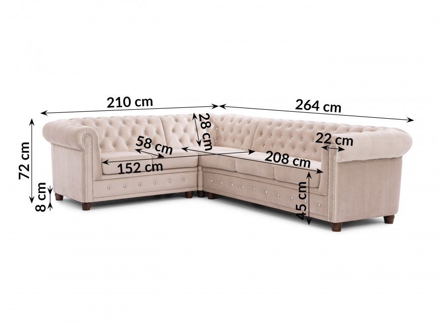 Narożnik sześcioosobowy pikowany Chesterfield FELIX BLINK 2+E+3 z funkcją spania 15