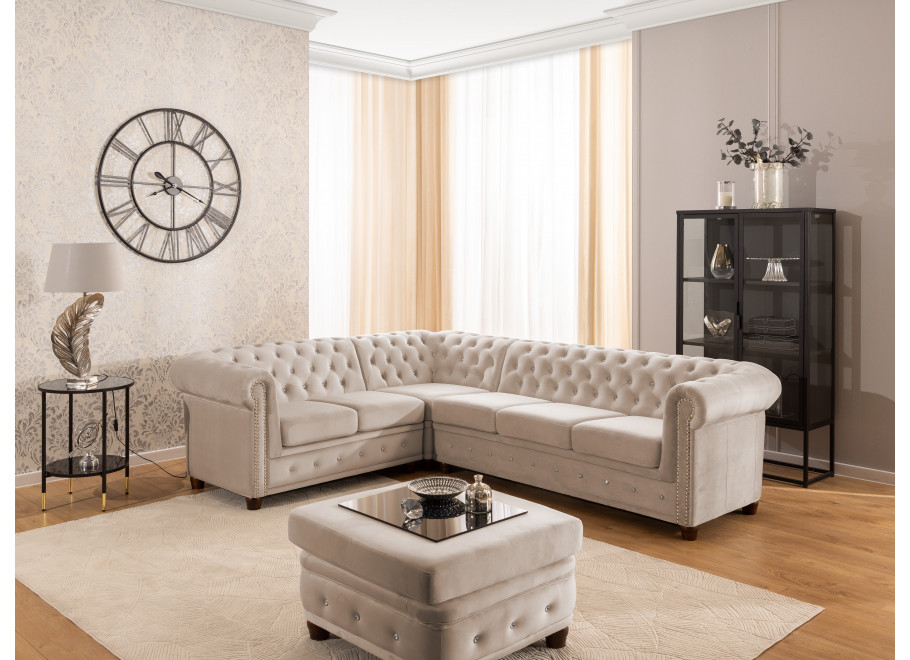 Narożnik sześcioosobowy pikowany Chesterfield FELIX BLINK 2+E+3 z funkcją spania 10