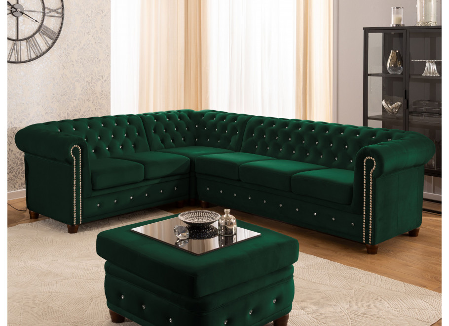 Narożnik sześcioosobowy pikowany Chesterfield FELIX BLINK 2+E+3 z funkcją spania 16