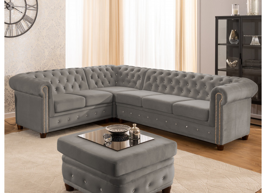 Narożnik sześcioosobowy pikowany Chesterfield FELIX BLINK 2+E+3 z funkcją spania 20