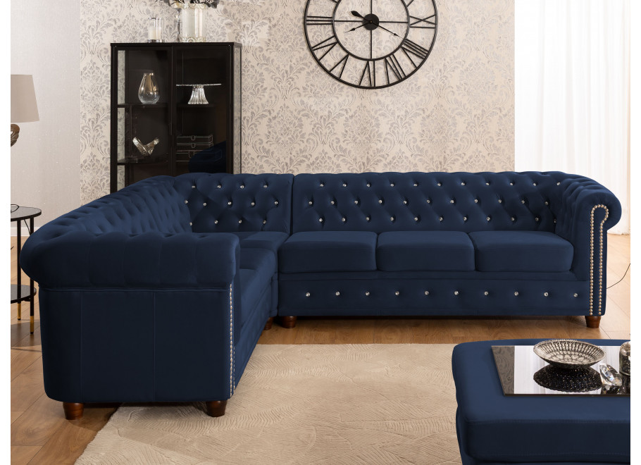 Narożnik sześcioosobowy pikowany Chesterfield FELIX BLINK 2+E+3 z funkcją spania 19