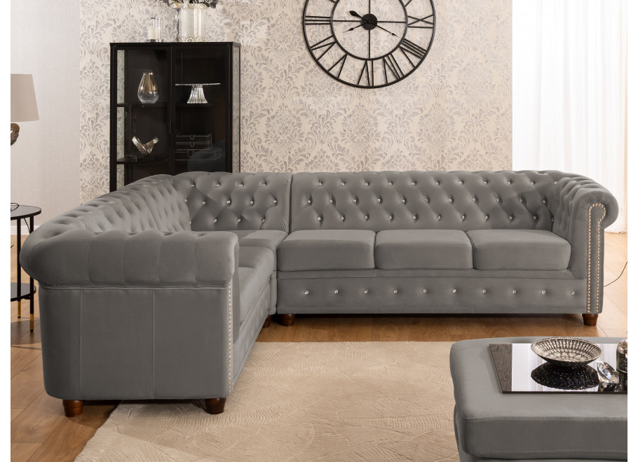 Narożnik sześcioosobowy pikowany Chesterfield FELIX BLINK 2+E+3 z funkcją spania 21