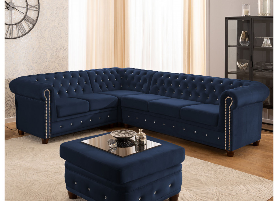 Narożnik sześcioosobowy pikowany Chesterfield FELIX BLINK 2+E+3 z funkcją spania 18