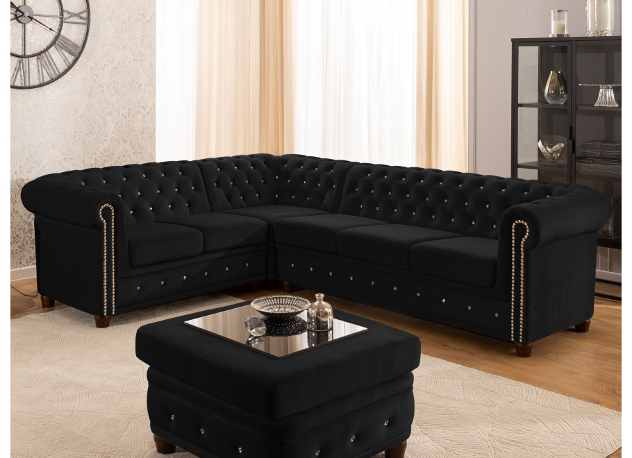 Narożnik sześcioosobowy pikowany Chesterfield FELIX BLINK 2+E+3 z funkcją spania 23