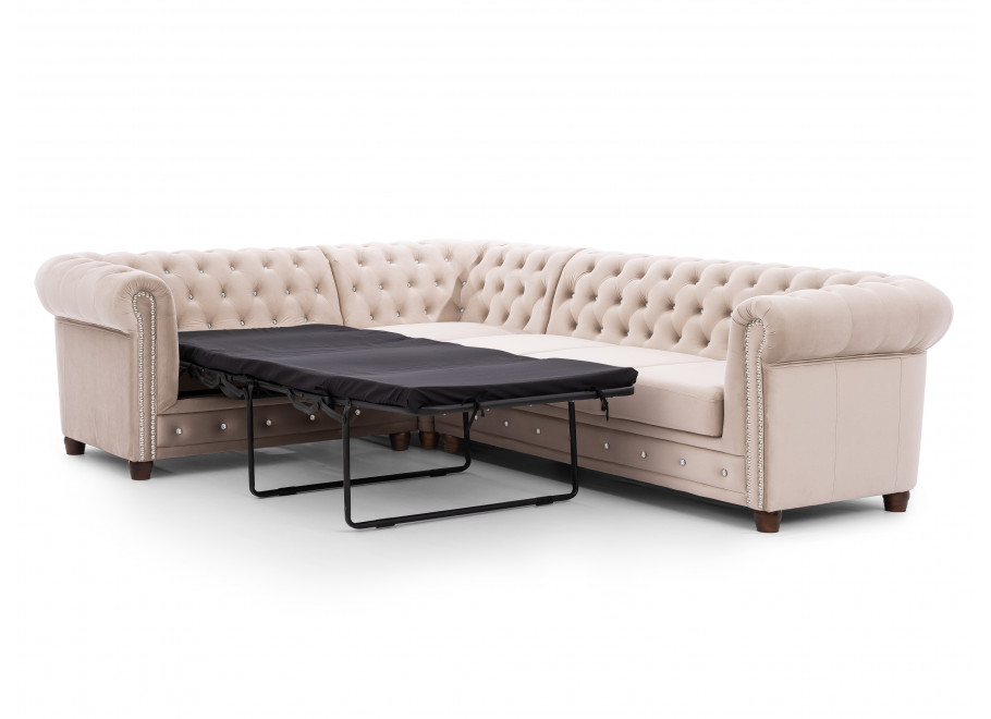 Narożnik sześcioosobowy pikowany Chesterfield FELIX BLINK 2+E+3 z funkcją spania 1