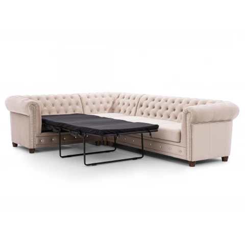 Narożnik sześcioosobowy pikowany Chesterfield FELIX BLINK 2+E+3 z funkcją spania