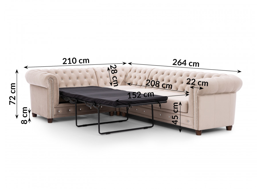Narożnik sześcioosobowy pikowany Chesterfield FELIX BLINK 2+E+3 z funkcją spania 14