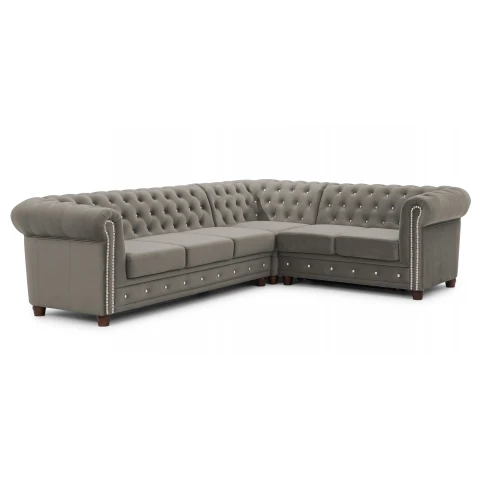Narożnik sześcioosobowy pikowany Chesterfield FELIX BLINK 3+E+2 z kryształkami