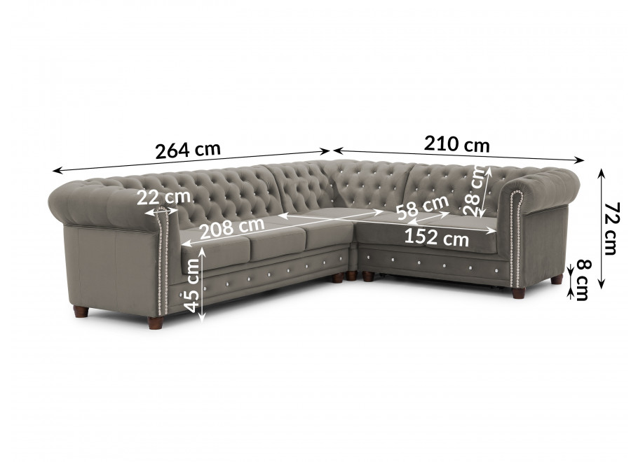 Narożnik sześcioosobowy pikowany Chesterfield FELIX BLINK 3+E+2 z funkcją spania 12