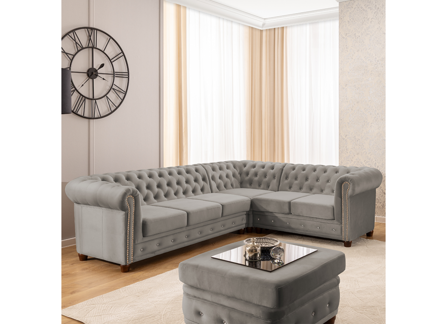 Narożnik sześcioosobowy pikowany Chesterfield FELIX BLINK 3+E+2 z funkcją spania 4