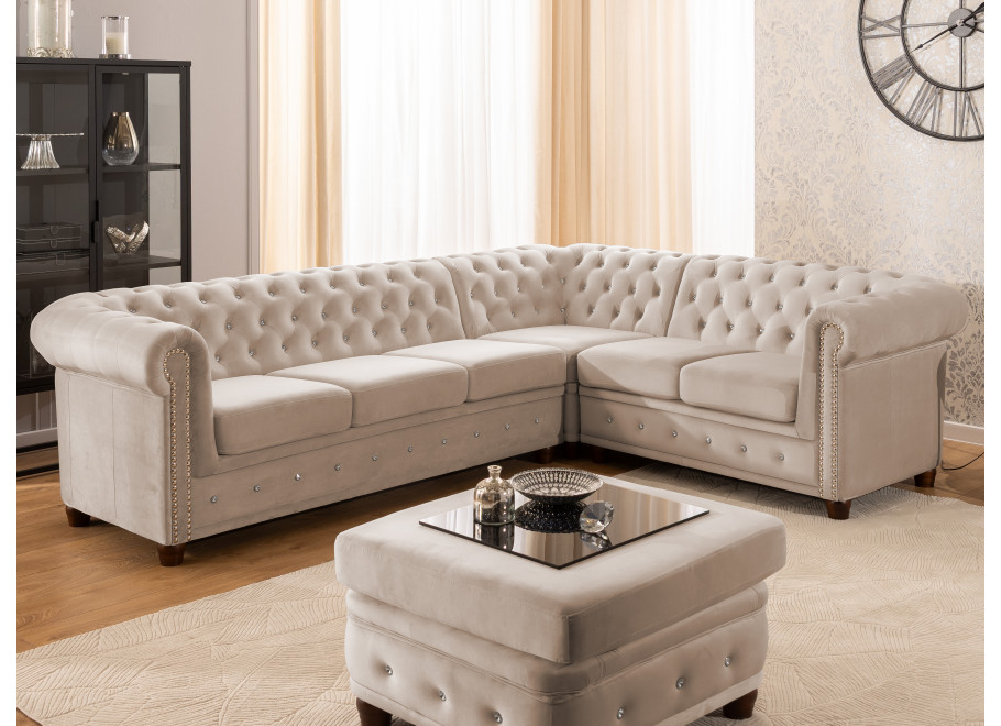 Narożnik sześcioosobowy pikowany Chesterfield FELIX BLINK 3+E+2 z funkcją spania 13