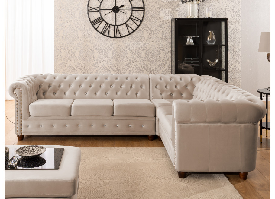 Narożnik sześcioosobowy pikowany Chesterfield FELIX BLINK 3+E+2 z funkcją spania 15