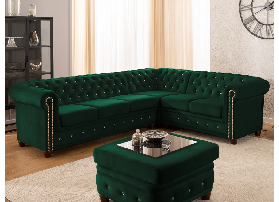 Narożnik sześcioosobowy pikowany Chesterfield FELIX BLINK 3+E+2 z funkcją spania 18