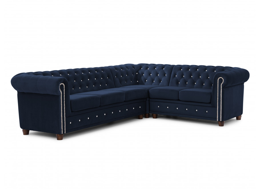 Narożnik sześcioosobowy pikowany Chesterfield FELIX BLINK 3+E+2 z funkcją spania 24