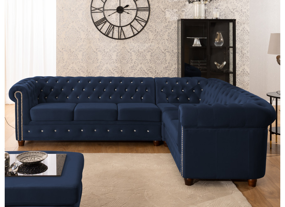 Narożnik sześcioosobowy pikowany Chesterfield FELIX BLINK 3+E+2 z funkcją spania 21