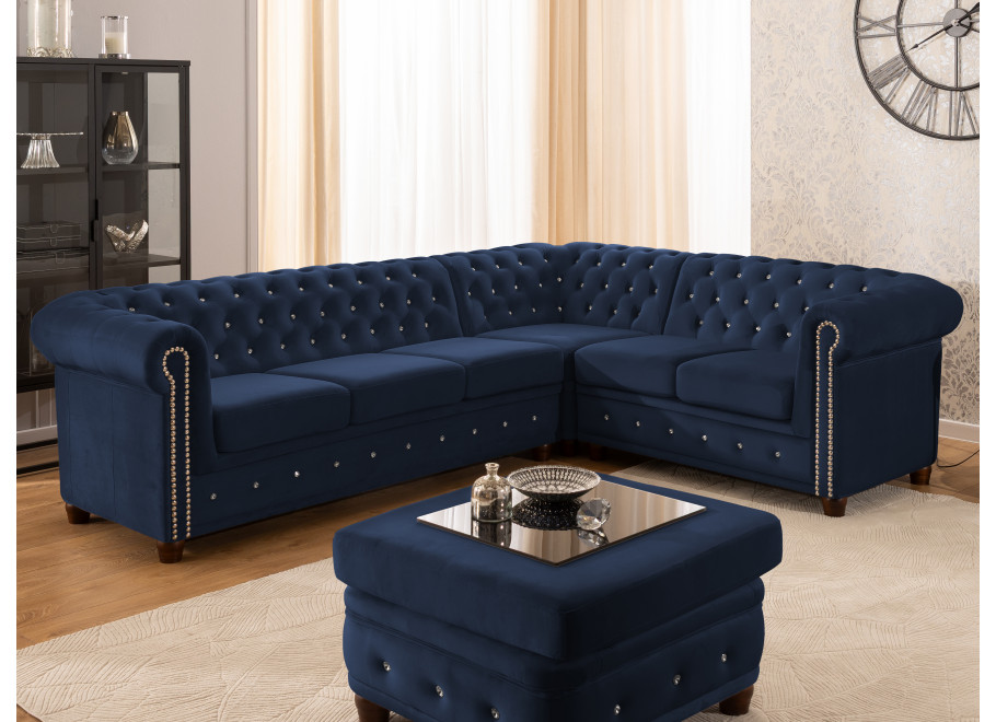 Narożnik sześcioosobowy pikowany Chesterfield FELIX BLINK 3+E+2 z funkcją spania 22