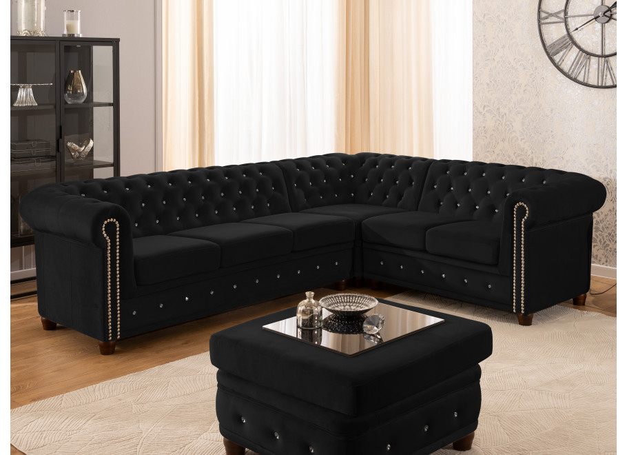 Narożnik sześcioosobowy pikowany Chesterfield FELIX BLINK 3+E+2 z funkcją spania 25