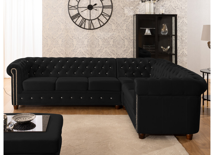 Narożnik sześcioosobowy pikowany Chesterfield FELIX BLINK 3+E+2 z funkcją spania 26