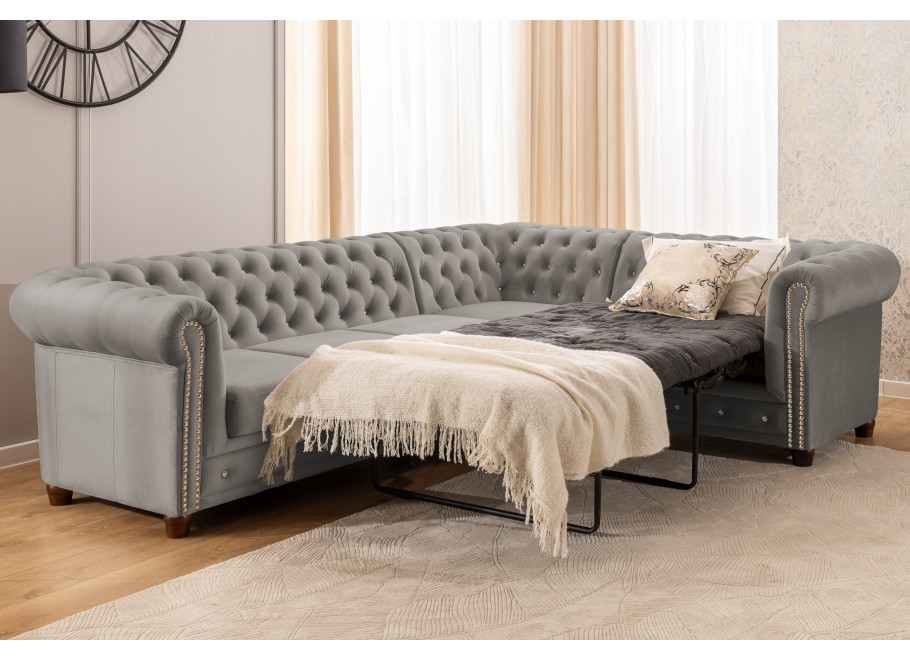 Narożnik sześcioosobowy pikowany Chesterfield FELIX BLINK 3+E+2 z funkcją spania 10