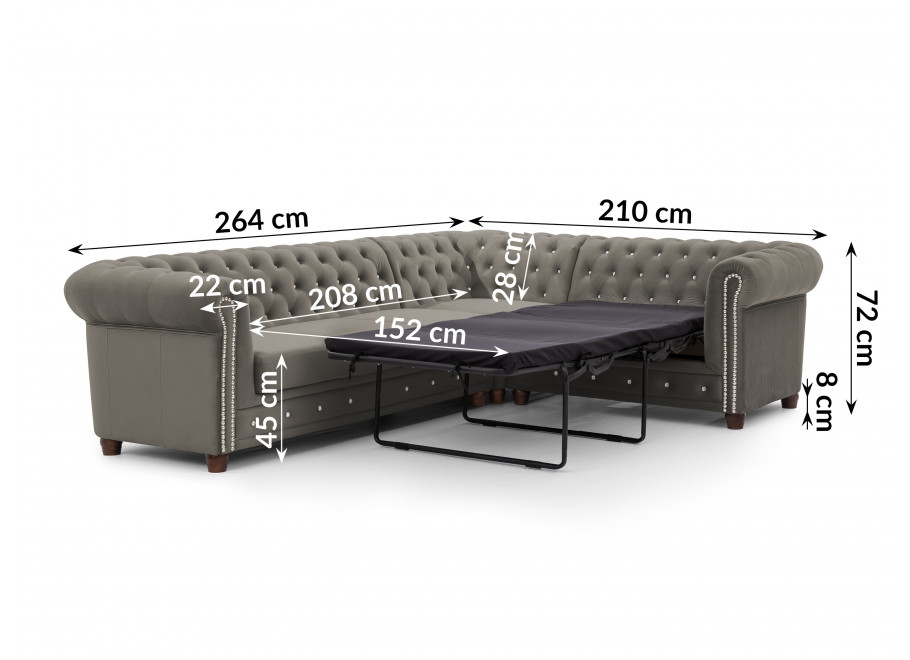 Narożnik sześcioosobowy pikowany Chesterfield FELIX BLINK 3+E+2 z funkcją spania 11