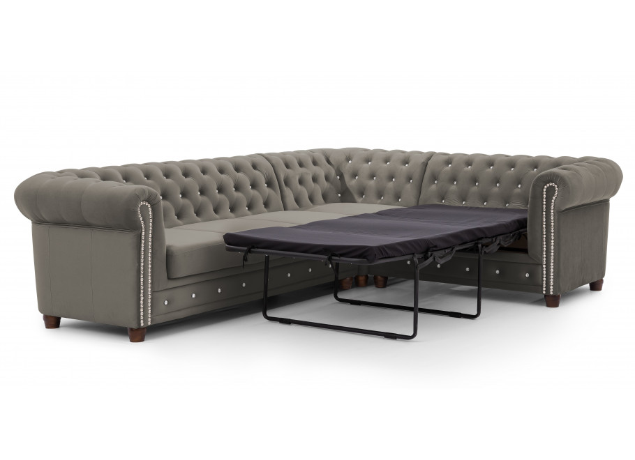 Narożnik sześcioosobowy pikowany Chesterfield FELIX BLINK 3+E+2 z funkcją spania 1