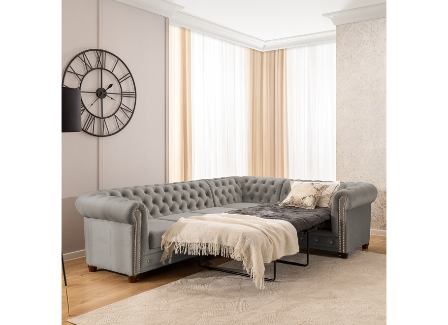 Narożnik sześcioosobowy pikowany Chesterfield FELIX BLINK 3+E+2 z funkcją spania 2