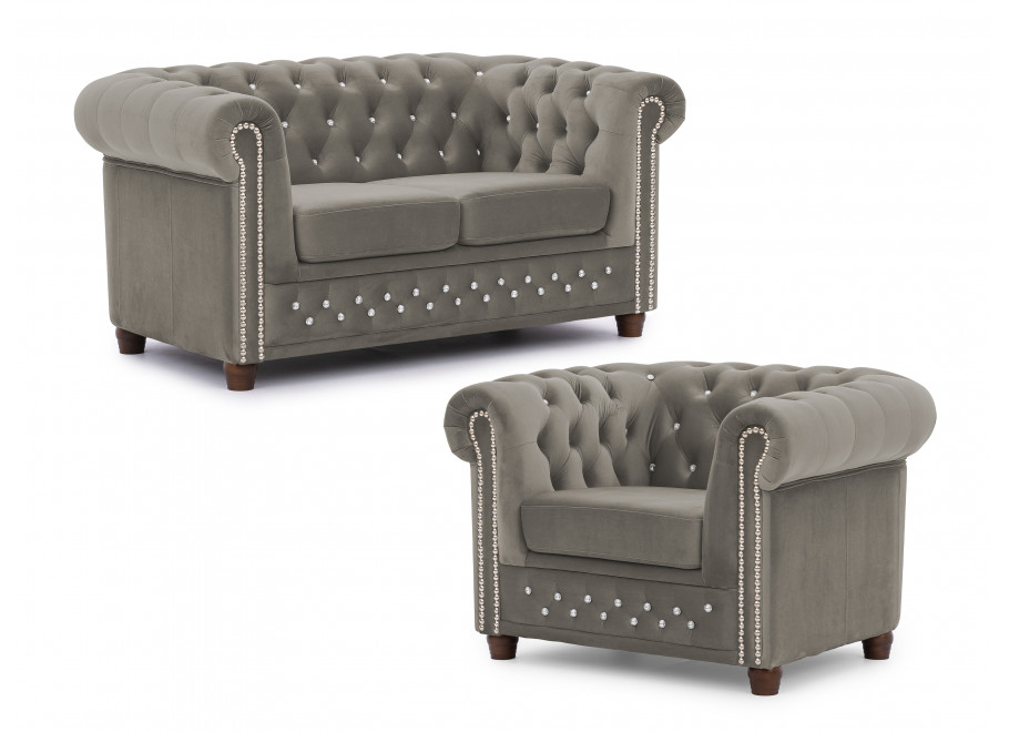 Zestaw mebli pikowanych z kryształkami Chesterfield 2+1 FELIX BLINK 1