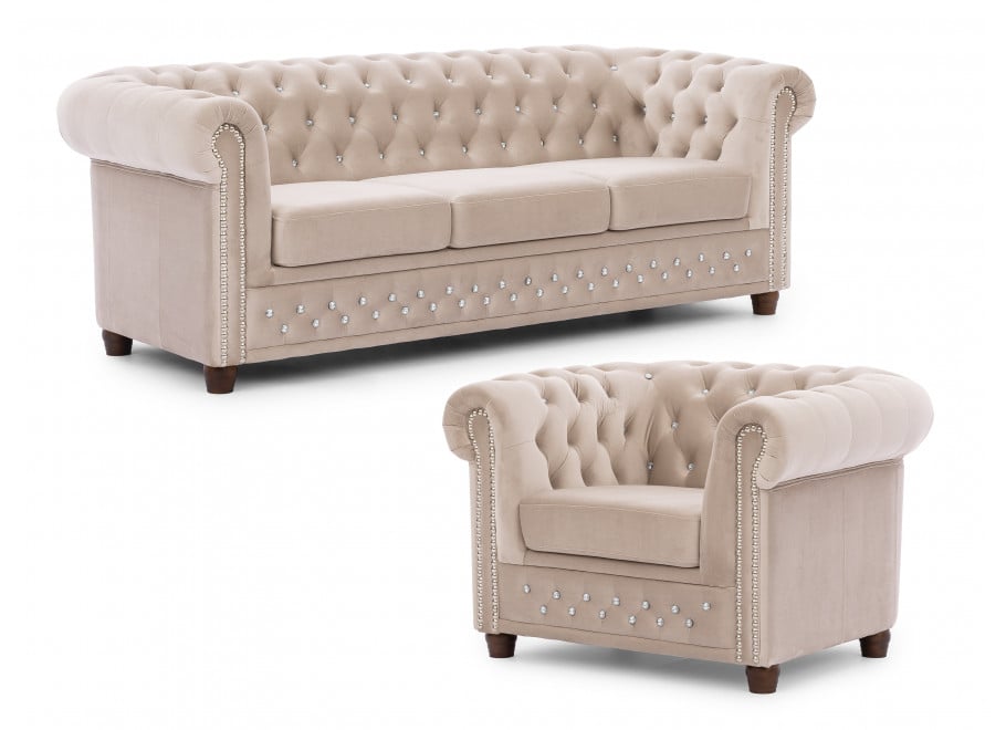 Zestaw mebli pikowanych z kryształkami Chesterfield 3+1 FELIX BLINK 1