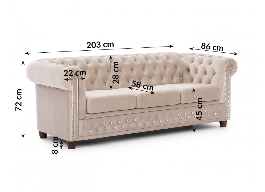 Zestaw mebli pikowanych z kryształkami Chesterfield 3+2 FELIX BLINK 16