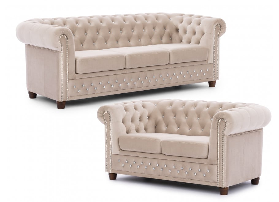 Zestaw mebli pikowanych z kryształkami Chesterfield 3+2 FELIX BLINK 1