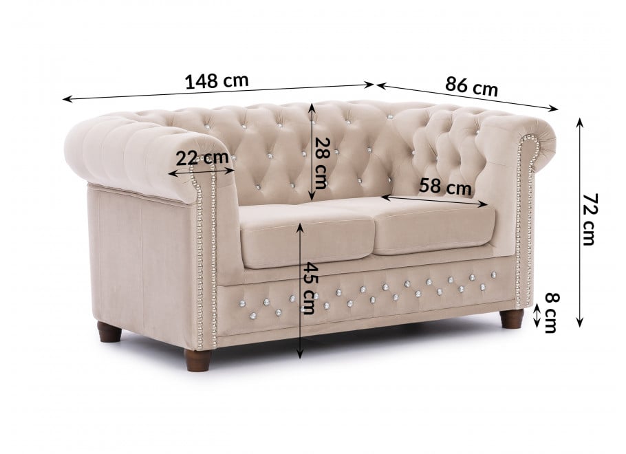 Zestaw mebli pikowanych z kryształkami Chesterfield 3+2 FELIX BLINK 15